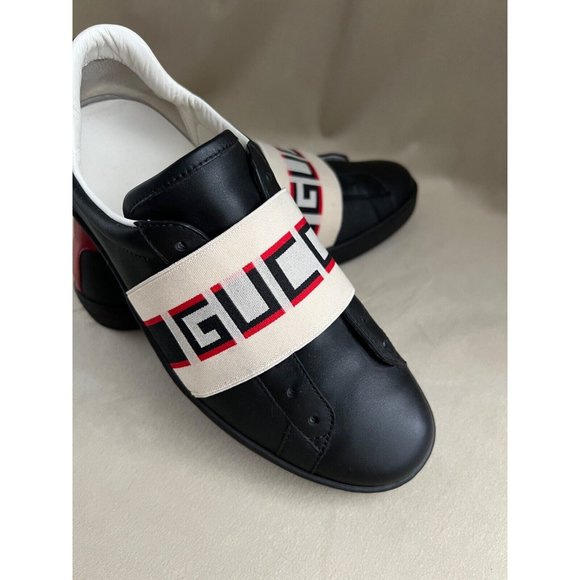 GUCCI ACE MENS BLACK LEATHER SNEAKER 5.5 - Picture 2 of 11